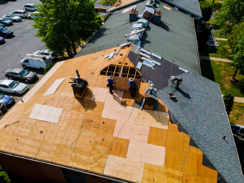 Roofers installing a new roof