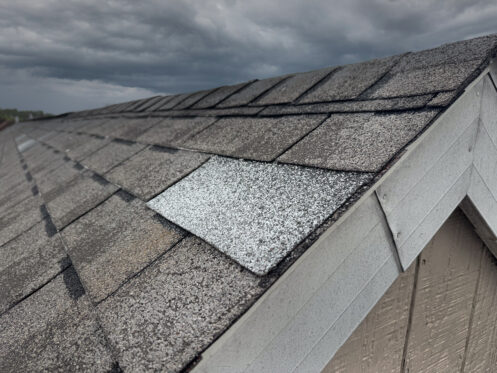 A roof with aging shingles